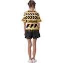 Caution Road Sign Warning Cross Danger Yellow Chevron Line Black Kids  V-Neck Horn Sleeve Blouse View2