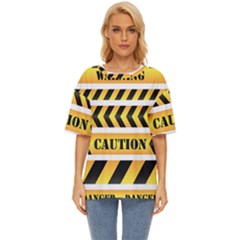 Caution Road Sign Warning Cross Danger Yellow Chevron Line Black Oversized Basic T-shirt by anzea