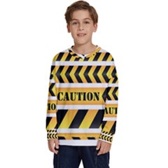 Caution Road Sign Warning Cross Danger Yellow Chevron Line Black Kids  Crewneck Sweatshirt