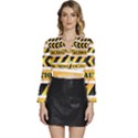 Caution Road Sign Warning Cross Danger Yellow Chevron Line Black Long Sleeve Tie Back Satin Wrap Top View1