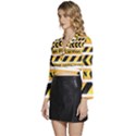 Caution Road Sign Warning Cross Danger Yellow Chevron Line Black Long Sleeve Tie Back Satin Wrap Top View2