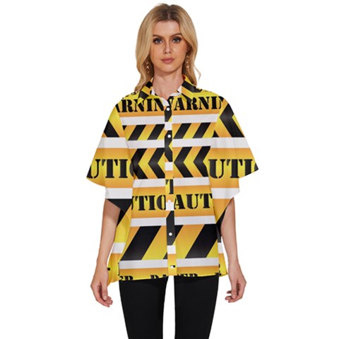 Caution Road Sign Warning Cross Danger Yellow Chevron Line Black Women s Batwing Button Up Shirt by anzea