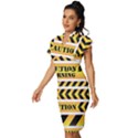 Caution Road Sign Warning Cross Danger Yellow Chevron Line Black Vintage Frill Sleeve V-Neck Bodycon Dress View2