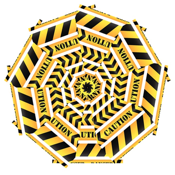 Caution Road Sign Warning Cross Danger Yellow Chevron Line Black Automatic Folding Umbrella with Case (Medium)