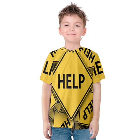 Caution Road Sign Help Cross Yellow Kids  Cotton T-shirt by anzea