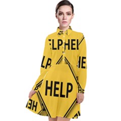 Caution Road Sign Help Cross Yellow Long Sleeve Chiffon Shirt Dress by anzea