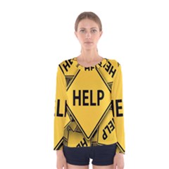 Caution Road Sign Help Cross Yellow Women s Long Sleeve T-shirt