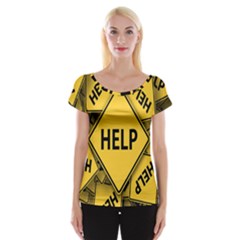 Caution Road Sign Help Cross Yellow Cap Sleeve Top by anzea