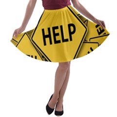 Caution Road Sign Help Cross Yellow A-line Skater Skirt by anzea