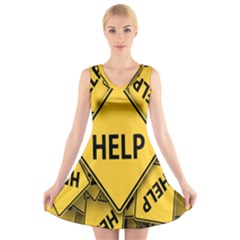 Caution Road Sign Help Cross Yellow V-neck Sleeveless Dress by anzea