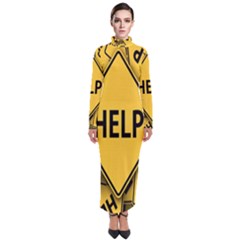 Caution Road Sign Help Cross Yellow Turtleneck Maxi Dress