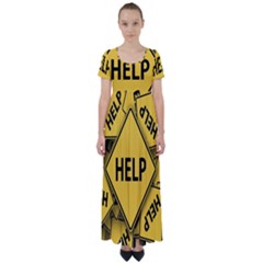 Caution Road Sign Help Cross Yellow High Waist Short Sleeve Maxi Dress