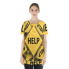 Caution Road Sign Help Cross Yellow Skirt Hem Sports Top