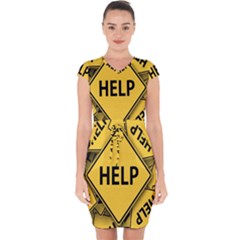 Caution Road Sign Help Cross Yellow Capsleeve Drawstring Dress 