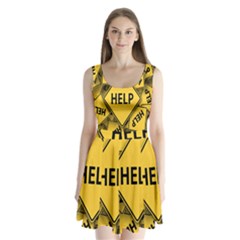 Caution Road Sign Help Cross Yellow Split Back Mini Dress  by anzea