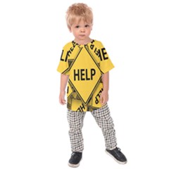 Caution Road Sign Help Cross Yellow Kids  Raglan T-shirt