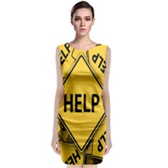 Caution Road Sign Help Cross Yellow Sleeveless Velvet Midi Dress