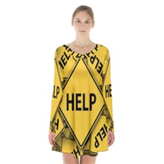 Caution Road Sign Help Cross Yellow Long Sleeve Velvet V-neck Dress