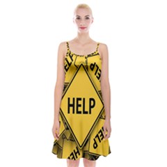 Caution Road Sign Help Cross Yellow Spaghetti Strap Velvet Dress