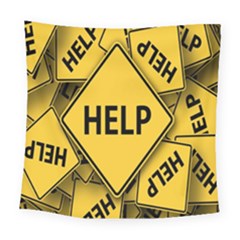 Caution Road Sign Help Cross Yellow Square Tapestry (large)