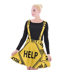 Caution Road Sign Help Cross Yellow Suspender Skater Skirt by anzea