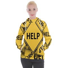 Caution Road Sign Help Cross Yellow Women s Hooded Pullover