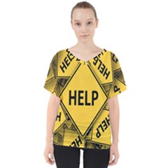 Caution Road Sign Help Cross Yellow V-neck Dolman Drape Top by anzea