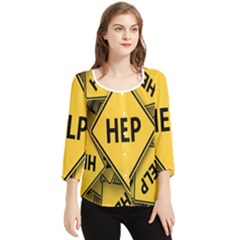 Caution Road Sign Help Cross Yellow Chiffon Quarter Sleeve Blouse by anzea