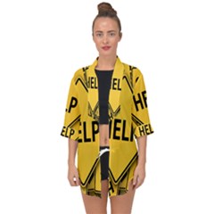 Caution Road Sign Help Cross Yellow Open Front Chiffon Kimono by anzea