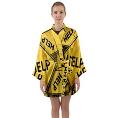 Caution Road Sign Help Cross Yellow Long Sleeve Satin Kimono