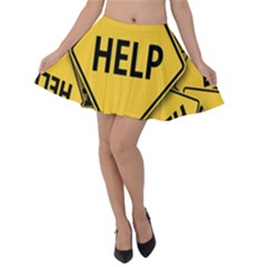 Caution Road Sign Help Cross Yellow Velvet Skater Skirt by anzea