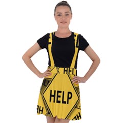 Caution Road Sign Help Cross Yellow Velvet Suspender Skater Skirt by anzea