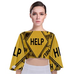 Caution Road Sign Help Cross Yellow Tie Back Butterfly Sleeve Chiffon Top by anzea