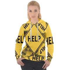 Caution Road Sign Help Cross Yellow Women s Overhead Hoodie