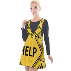 Caution Road Sign Help Cross Yellow Plunge Pinafore Velour Dress