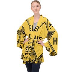 Caution Road Sign Help Cross Yellow Long Sleeve Velvet Kimono  by anzea