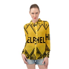 Caution Road Sign Help Cross Yellow Long Sleeve Chiffon Shirt