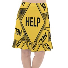 Caution Road Sign Help Cross Yellow Fishtail Chiffon Skirt by anzea