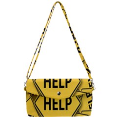 Caution Road Sign Help Cross Yellow Removable Strap Clutch Bag