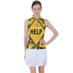 Caution Road Sign Help Cross Yellow Women s Sleeveless Polo T-shirt