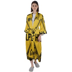 Caution Road Sign Help Cross Yellow Maxi Satin Kimono by anzea