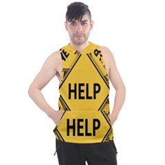 Caution Road Sign Help Cross Yellow Men s Sleeveless Hoodie