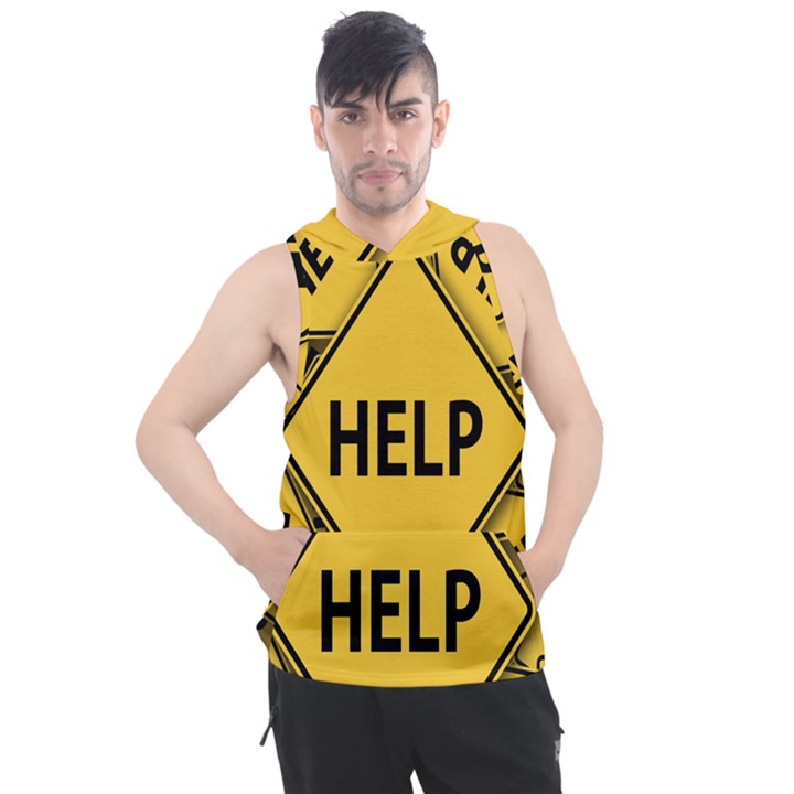 Caution Road Sign Help Cross Yellow Men s Sleeveless Hoodie