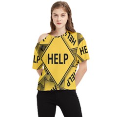 Caution Road Sign Help Cross Yellow One Shoulder Cut Out T-shirt by anzea