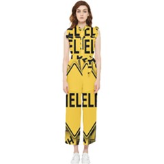 Caution Road Sign Help Cross Yellow Women s Frill Top Chiffon Jumpsuit by anzea