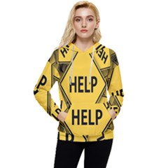 Caution Road Sign Help Cross Yellow Women s Lightweight Drawstring Hoodie