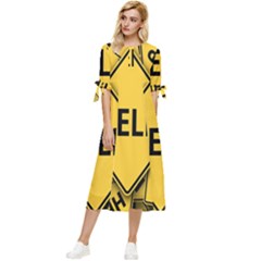 Caution Road Sign Help Cross Yellow Bow Sleeve Chiffon Midi Dress by anzea