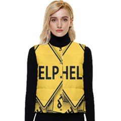 Caution Road Sign Help Cross Yellow Women s Button Up Puffer Vest