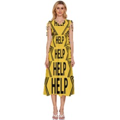 Caution Road Sign Help Cross Yellow V-neck Drawstring Shoulder Sleeveless Maxi Dress