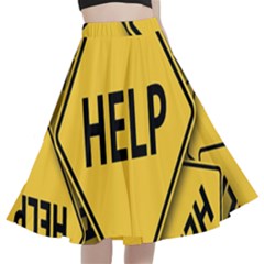 Caution Road Sign Help Cross Yellow A-line Full Circle Midi Skirt With Pocket by anzea